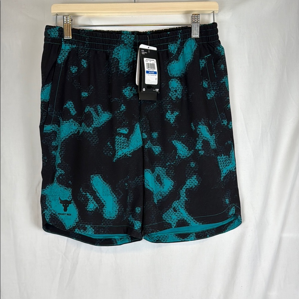Boys Youth Under Armour Project Rock Teal and Blue Shorts XL NWT